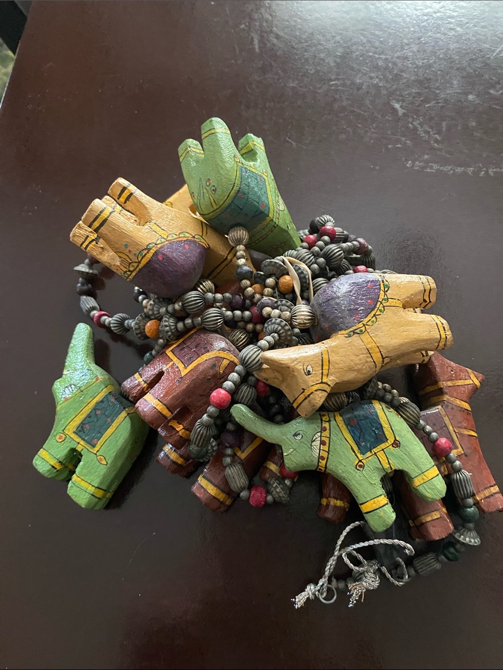 Handcrafted Wooden Elephant Bead Necklace - Multicolor